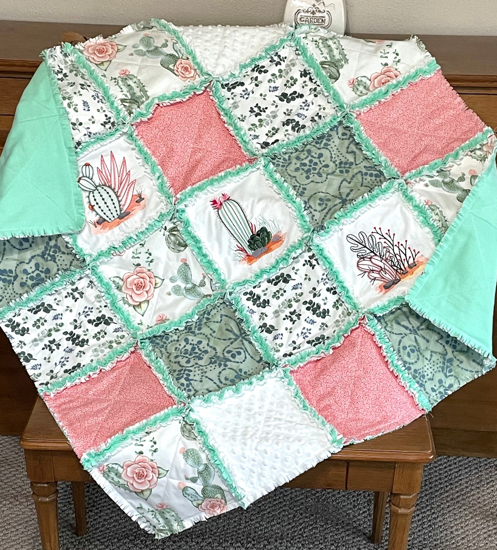 Cactus Flower Rag Quilt or Pre Cut Quilt Kit 3 Layers Etsy