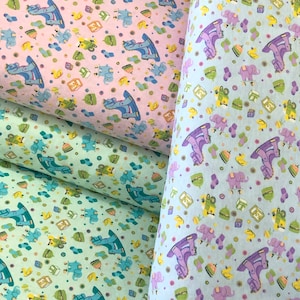 Rocking horse flannel fabric, elephant, carousel horse, pink green purple blue teal, baby flannel fabric, sold by the yard, girl boy blanket