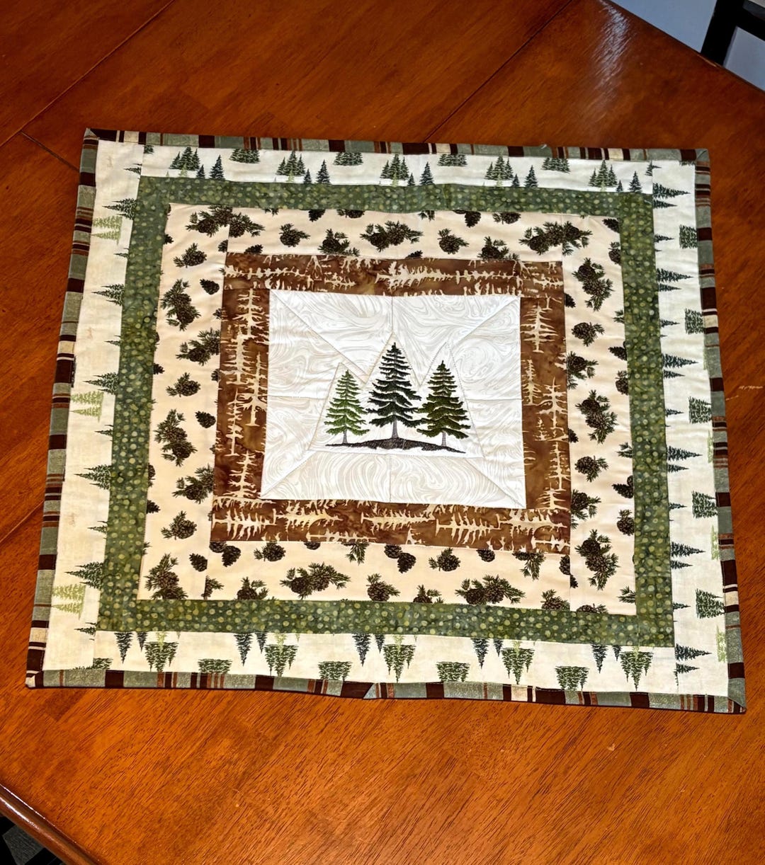 Woodland Forest Tree Quilted Table Topper, 24 X 24, Fall Spring Summer ...