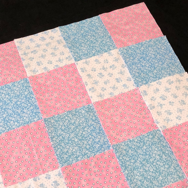 top middle /& back rag quilt kit approx 35x35 finished Pink white blue floral flannel 8 pre cut baby flannel quilt 75 girl quilt blocks