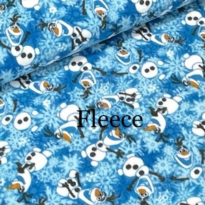 Disney Frozen Olaf snowman Fleece Fabric polyester, no pill fabric, aqua blue, Snowflakes, Winter, 60&quot;wide, no sew fleece blanket, Elsa Anna