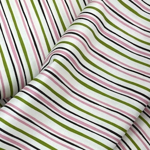 Strip pink lime green cotton broadcloth, stripes, quilting fabric, coordinates, pink green flowers, sold by the yard
