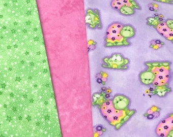 Green Stars, pink flannel fabric, newborn baby infant blanket fabric, tossed turtle, Turtle frog Baby flannel, lavender purple, children