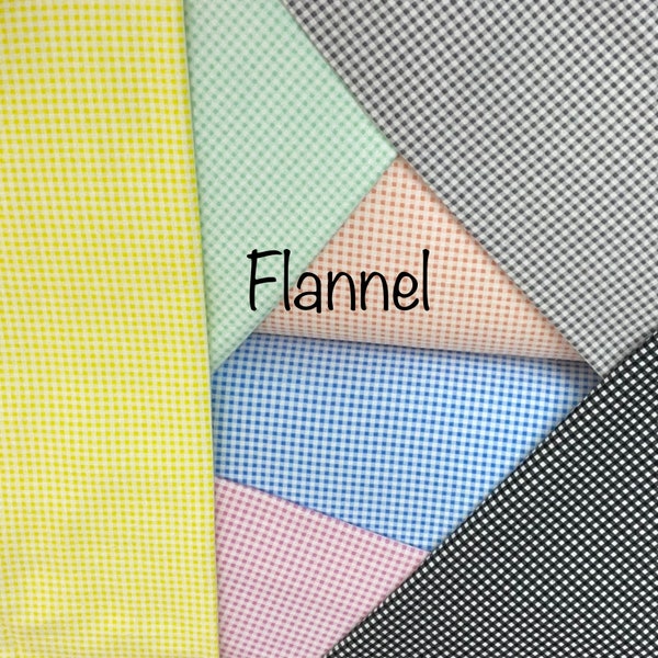 Gingham flannel Plaid check fabric, pink peach gray black yellow green, quilting flannel, baby blanket fabric, bedding, sold by the yard