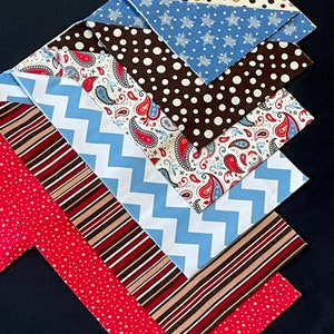Cowgirl Western Fabric bundle, 1/4 yard cuts, red blue brown, cotton FLANNEL, quilt blanket fabric, rodeo horse, 1.5 yds, sewing, rag quilt