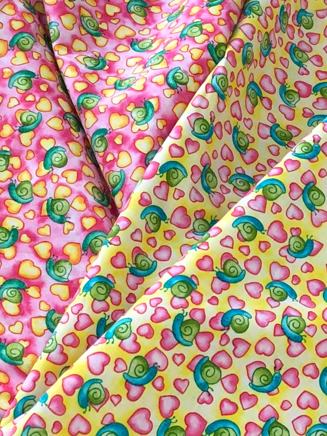Snail Heart Fabric Valentine Pink Yellow Green Snails Baby Etsy