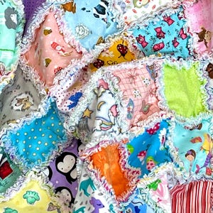 42-I SPY for girls 6&quot; FLANNEL quilt block, fabric squares, flowers owls ducks butterfly monkey ladybug panda bears baby rag quilt kit top