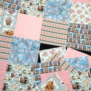 Highland Ranch, 25 cm lagertårta, några tyger av Susan Winget, quilttyg i 100 % bomull – 42 färdigskurna quiltrutor, cowboystövlar, blommönster