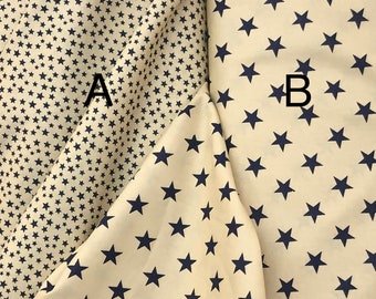 Sterren, SALE, patriottische onafhankelijkheid, 4 juli, marineblauwe sterren beige Amerika, vrijheid, katoenen stof, gegooide sterren, Marshall Dry Goods