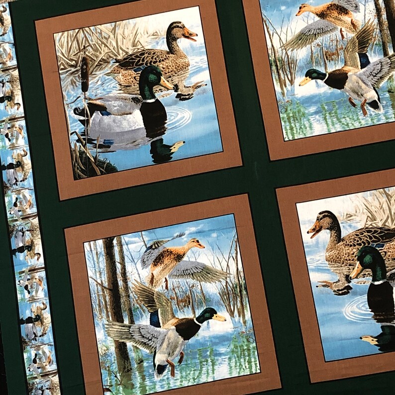 Duck fabric panel Mallards in the Marsh Wildlife quilt Etsy