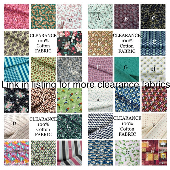 Clearance Cotton Quilt Craft Fabric, 100 Percent Cotton, Sold by the Yard &  Half Yard, Great Quality, on Sale, Discounted, Ready to Ship 
