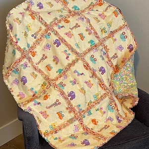 Kit de colcha de pano sem corte de brinquedo de puxar, 3 camadas de flanela quente, 31x37, brinquedos para bebês, amarelo azul aqua, elefante coelho girafa, guingão, kit de cobertor DIY