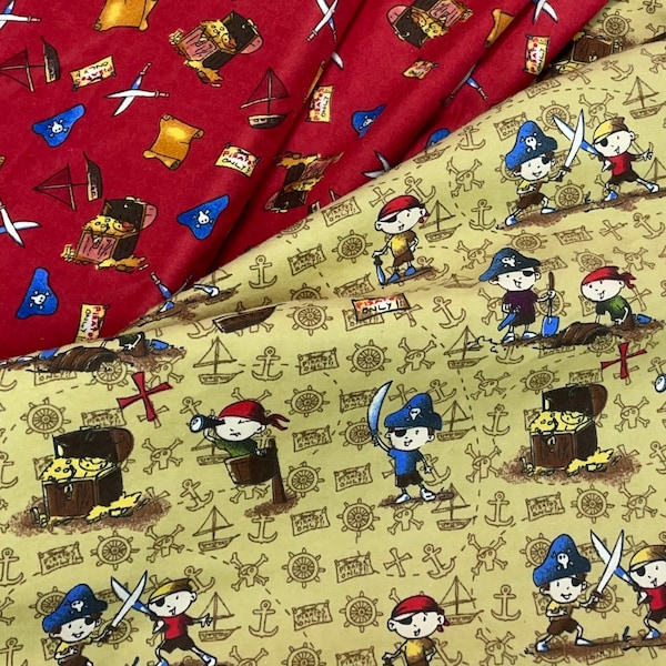 Pirate burgundy flannel fabric, by the yard, boy blanket fabric, beige burgundy, boy fabric,  hidden treasures, ship, ahoy