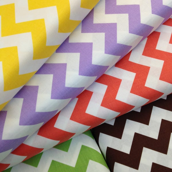 Chevron Fabric in brown, lavender, coral, green, yellow by Riley Blake Fabrics, broadcloth quilting medium chevron fabric sold by the Yard