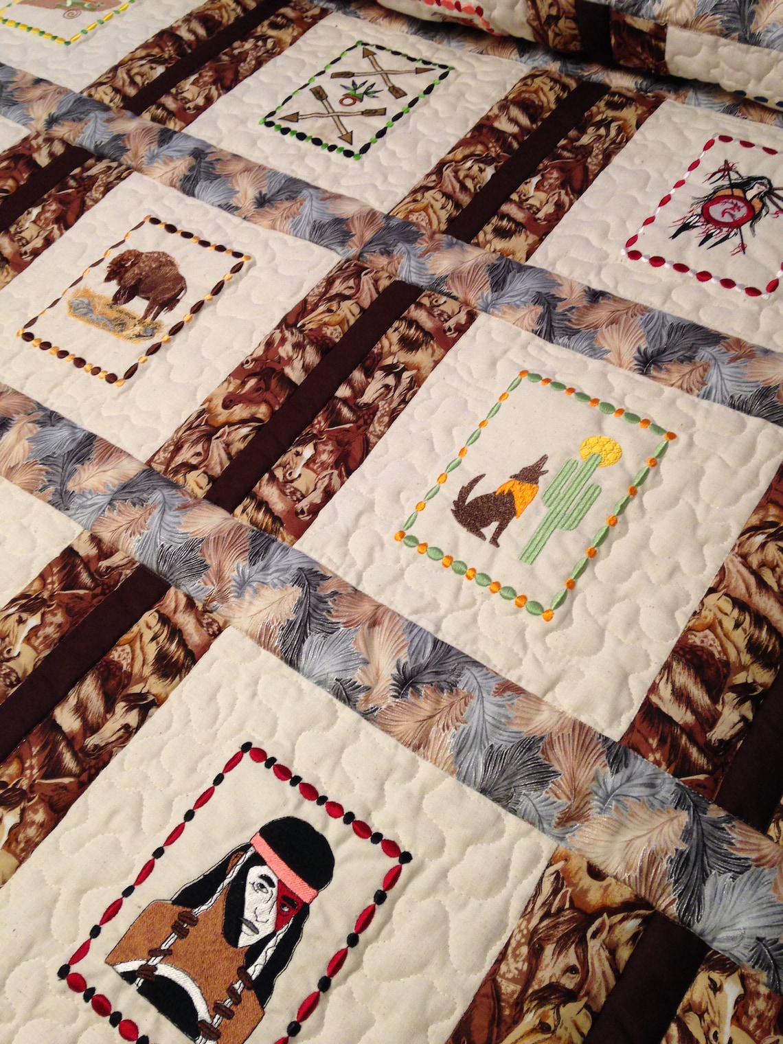 Queen Indian Native American Quilt, Southwest, Embroidered Quilt ...