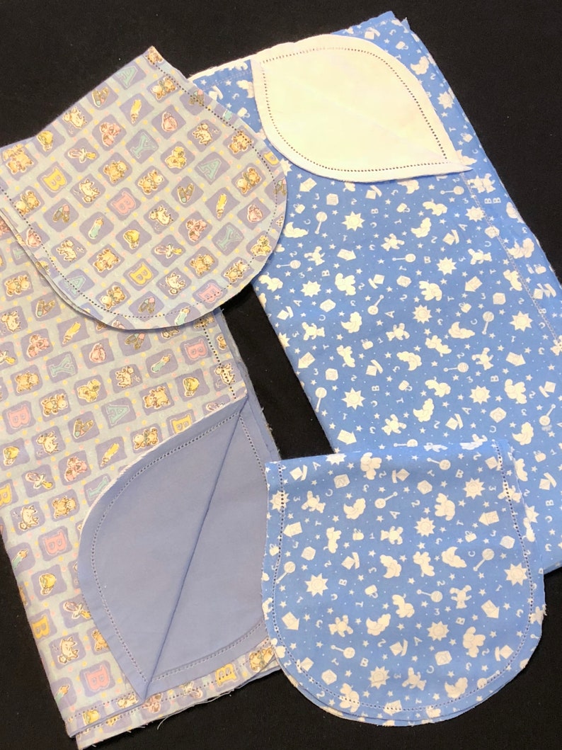ABC/'s teddy bear reversible 40 x 36 Blue Baby boy Hemstitch Receiving blanket /& burp cloth crochet flannel shower gift bunny lamb