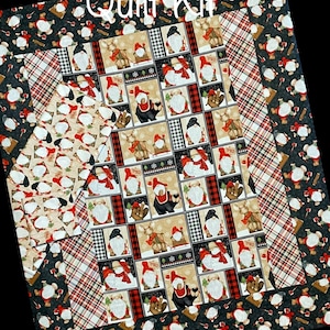 Peut inclure: Kit de courtepointe avec un motif de patchwork avec des gnomes, du plaid et des motifs noir et blanc. Le kit comprend trois tissus différents.