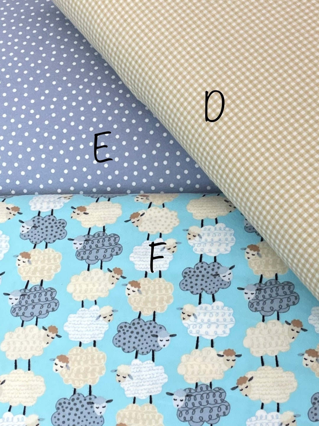 Sheep Sweet Dreams, Polka Dot Gray, Tan Checks, Sheep on Aqua by Kanvas
