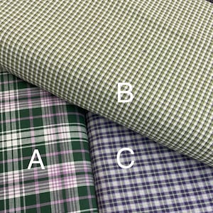 Green purple Plaid fabric, woven, homespun, purple white green, cotton plaid fabric, small plaid sewing fabric, by the yard