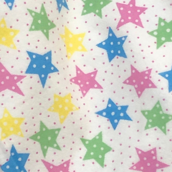 30" Stars, pink, aqua blue green yellow flannel Fabric, colorful stars. girl flannel, baby quilt backing, by the yard Flannel