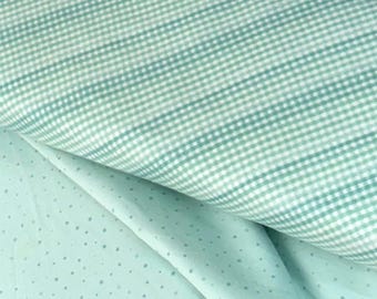 Franela verde menta con estampado de cuadros vichy o mezcla de algodón con estrellas y corazones, First Impressions de PB Textiles, colores pastel para bebé