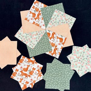 Woodland animal 72 quilt blocks rag quilt kit, pre cut 7" flannel fabric squares, Baby in Bloom, 3 wishes fabric, fox deer bear, green coral