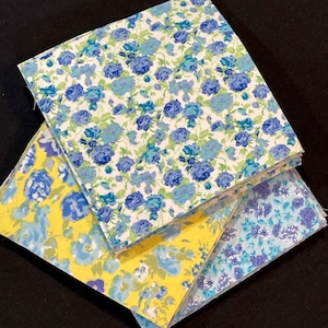 72 blu viola giallo fiore floreale 7 pollici trapunta quadrati blocchi, pre tagliati, morbido kit trapunta flanella, cucito, patchwork, top trapunta giro