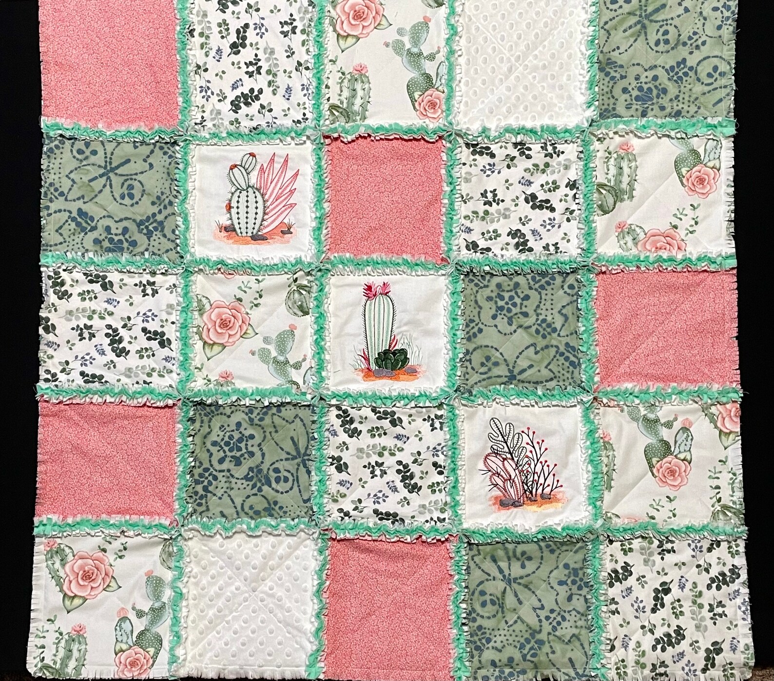 Cactus Flower Rag Quilt or Pre Cut Quilt Kit 3 Layers Etsy