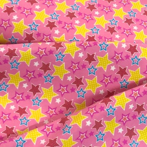 Pink starz flannel fabric, aqua blue coordinate flannel, blanket flannel, sold by the yard. 4th July stars, independence day children fabric