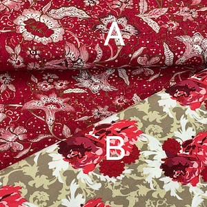 Red tan taupe roses, flowers, floral fabric, 100% cotton, quilting, sewing, sold by the yard, 2 options to choose