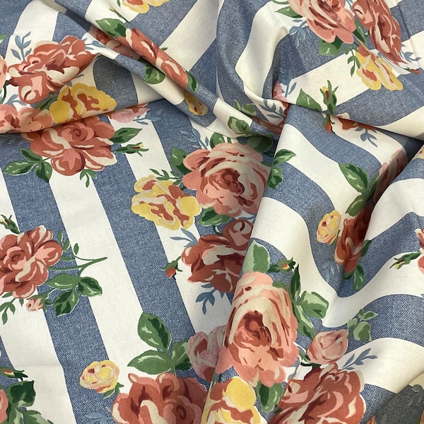 Canvas Twill Duck fabric Designers choice, blush pink blue, strips, Cotton, stain repellent, curtains, bags, upholstery, 54"-56" wide, sale