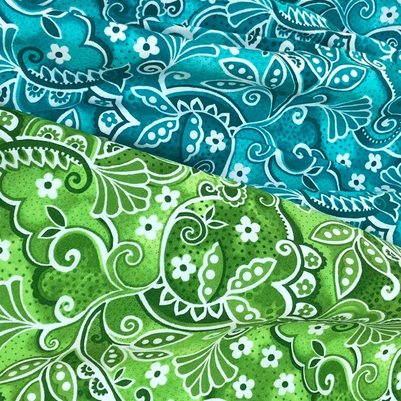 Aqua Green swirl vine floral cotton fabric by Blank quilting | Etsy