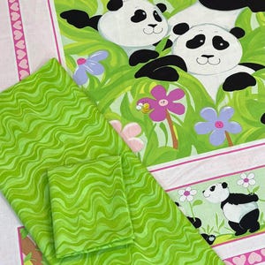Panda Party pink panda party panel by Susybee QUILT KIT, SB20425-520, fabric panel, green marble back & binding, cute girl quilt kit