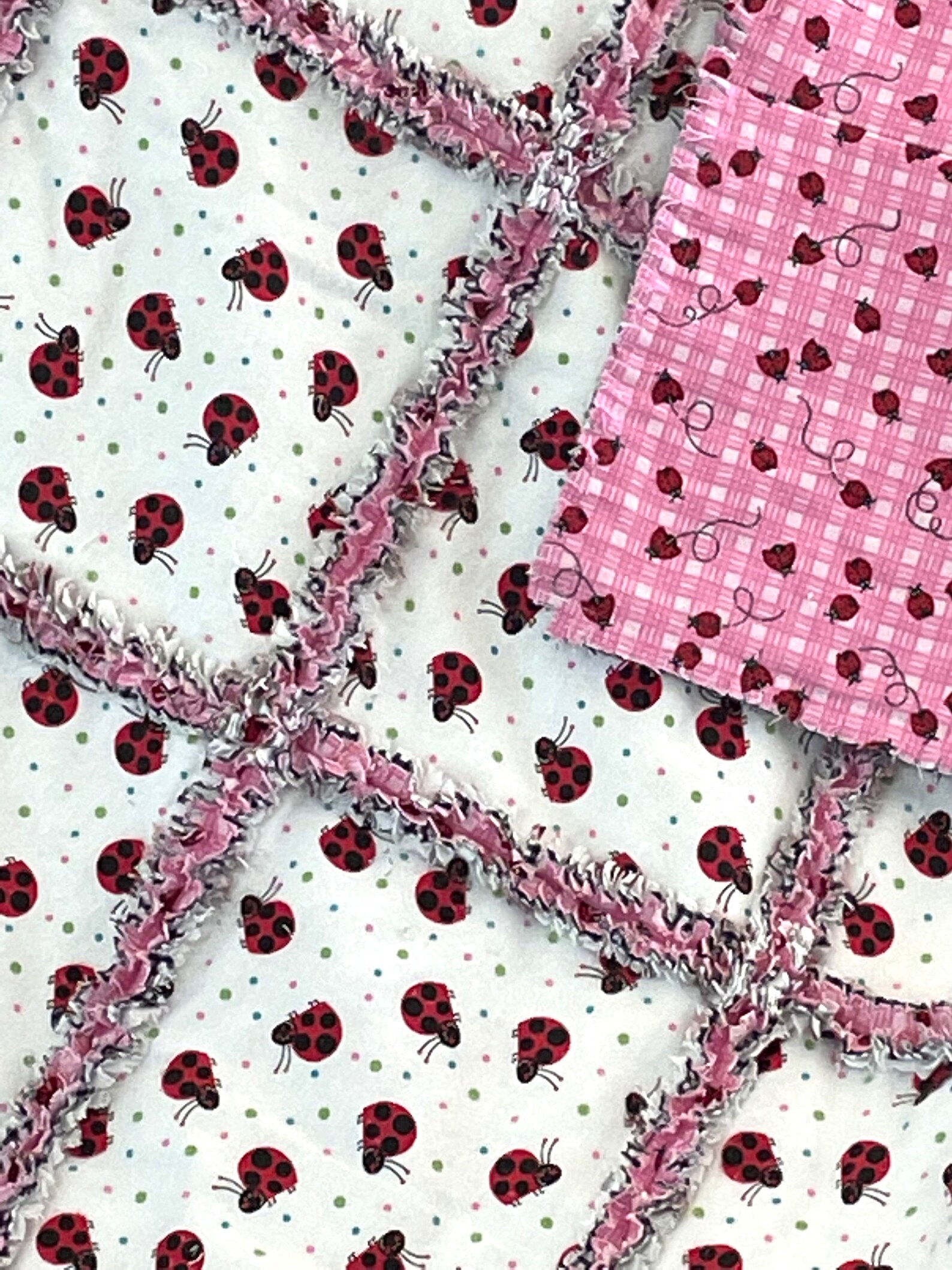 Girl Ladybug Rag Quilt Flannel Fabric Bundle 3 Yds of Flannel | Etsy