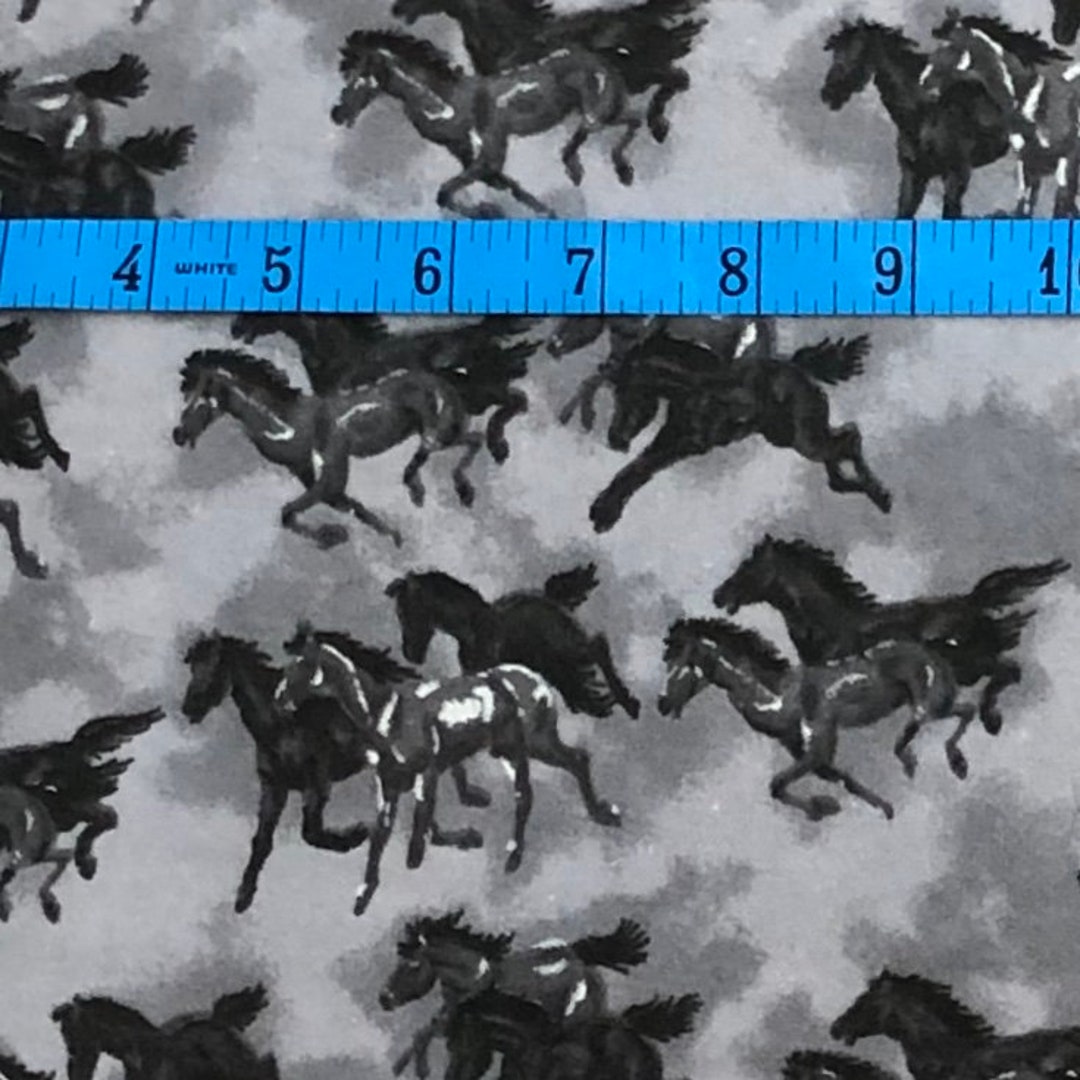 Horse Flannel Fabric, Gray Black, Rodeo Western Flannel, Horse Blanket