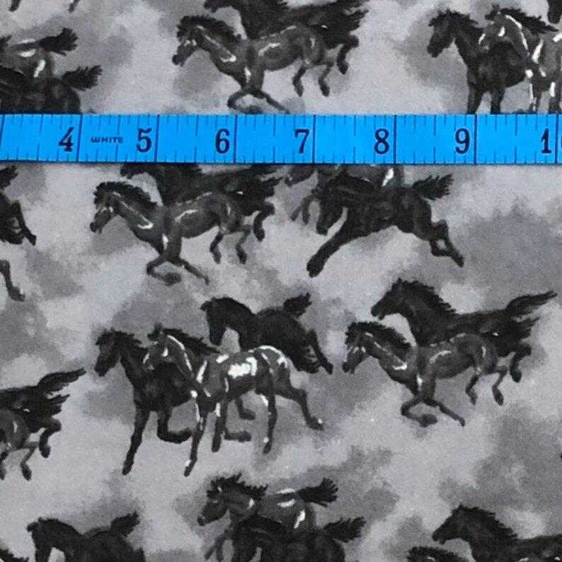 Horse Flannel Fabric Gray Black Rodeo Western Flannel Horse Etsy
