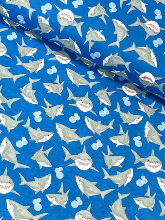 Shark Swimming, Gray Shark on Blue, Ocean Fish, Nautical, Soft Flannel,  Fisherman Tossed Sharks Baby Toddler Child Quilt Fabric, by the Yard -   Canada
