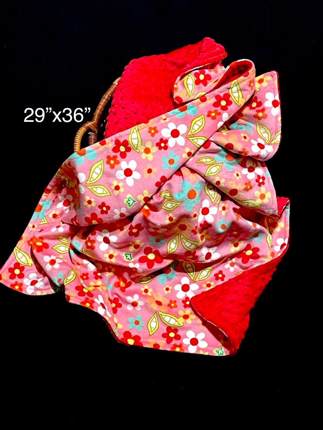 Floral Red Minky Baby Blanket, Newborn, Bubble Red Minky, Flower