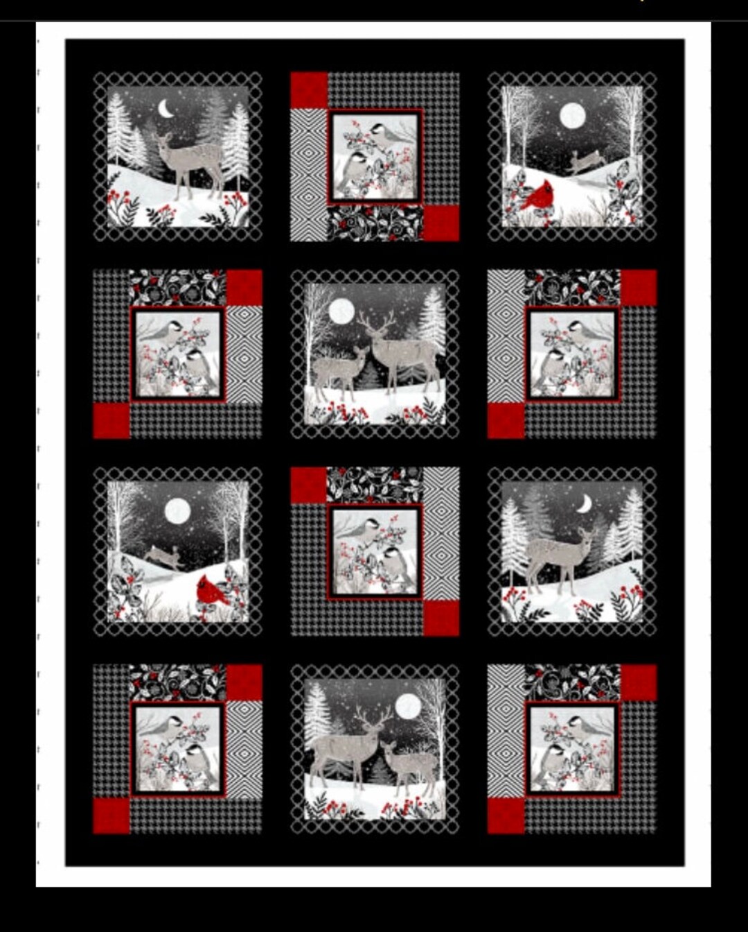 Midwinter Song Fabric Panel Deer Rabbit Cardinal Bird Holy - Etsy