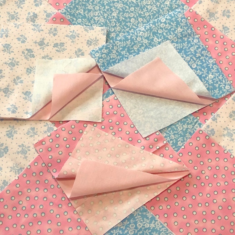 top middle /& back rag quilt kit approx 35x35 finished Pink white blue floral flannel 8 pre cut baby flannel quilt 75 girl quilt blocks