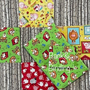 Baby Farm animal QUILT KIT, sheep, horse, cow pig sheep, chicken rooster, back & binding, green, patchwork, 36 x 44, DIY Kit Crib Bedding