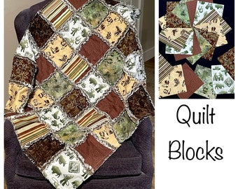 48 Western rodeo Cowboy 7 inch Square quilt blocks, cotton, green brown beige, boots hat, Rodeo Roundup, throw quilt top, option for back
