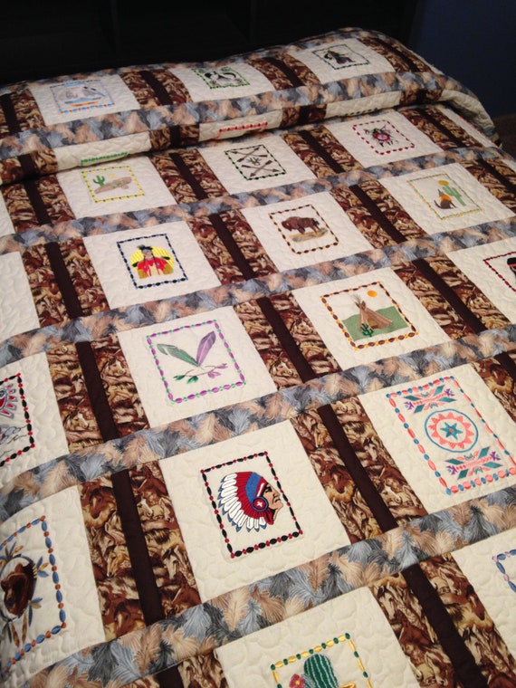 Queen Indian Native American Quilt Southwest Embroidered | Etsy