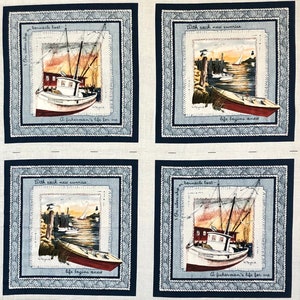Vida de pescador para mí, gaviotas, azul marino, blanco, rojo, puesta de sol, amanecer, velero, playa, océano azul, panel de almohada de pesca en 4 botes, edredón