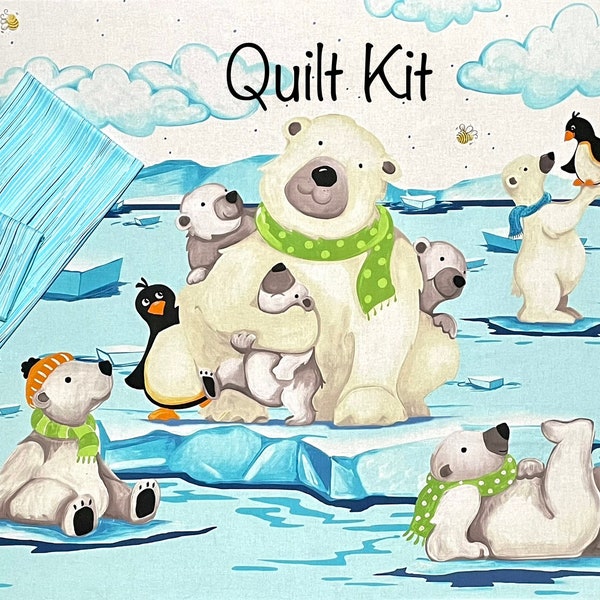 Eisbär Quilt Kit Aqua Burr, Pinguin, Susybee, Kinderzimmer Deko Stoff, Baby Decke QUILT KIT, Top zurück & binden, einfach