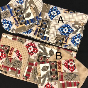 Woodland Hemstitch Recevant une couverture pour bébé et 2 chiffons pour le rot, Lodge, cerf, gland, géométrique, arbres, bronzage bleu rouge, flanelle au crochet, qualité supérieure