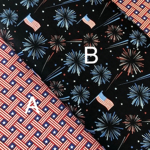 Stars, SALE, Patriotic independence 4th of July, red white blue American flag freedom fabric, tossed stars, Fire works Marshall Dry Goods