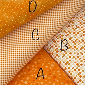 Orange Playtime Flannel by Maywood Studio, shapes, gingham, stars, polka dots, crafts, quilting, sold by the yard, so soft, great quality