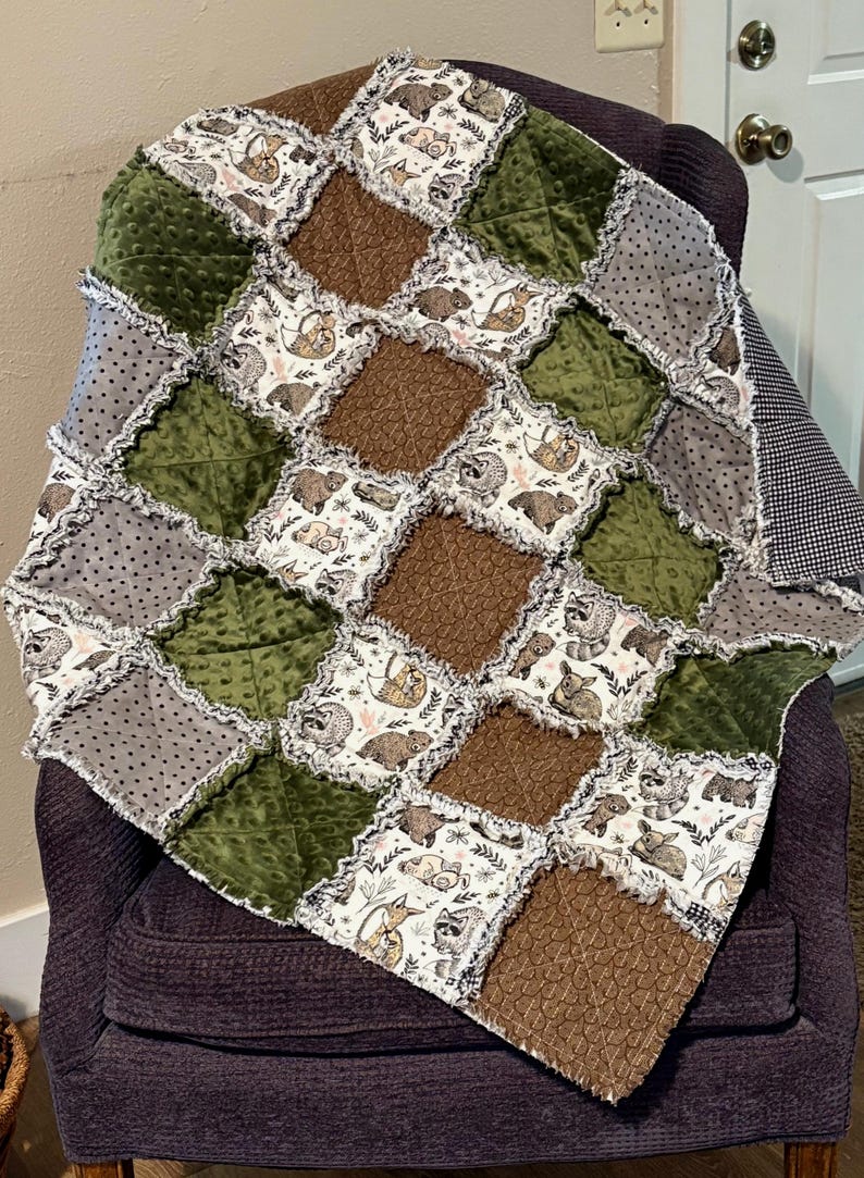 Woodland Creatures, Animal Rag Quilt Kit 72 Pre Cut 7