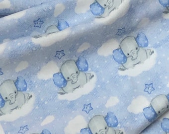 Flanelle bébé éléphant, flottant sur les nuages, étoiles bleues, pois, bleu bébé, tissu étoiles, bleu blanc, flanelle douce et chaude de qualité supérieure, couture de courtepointe